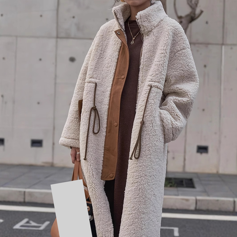 Îmbrăcăminte pentru femei toamna și iarna ins stil miel lână haină femei groasă de mijloc și lungă din bumbac haină femei_voghion.com