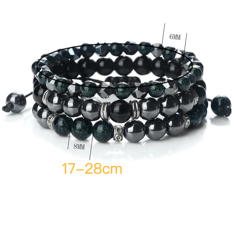 Unisex sieraden mode kralen elastische gevlochten hand touw zakelijke mannen zwarte galsteen cut-off spacer combinatie pak_voghion.com