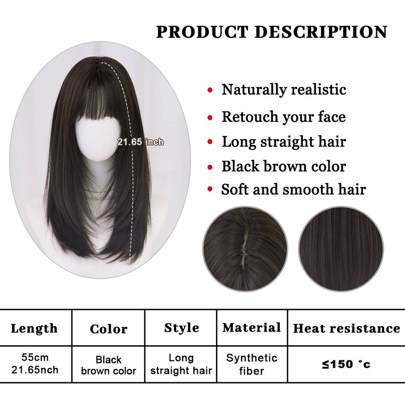 Paruka dámská, celá pokrývka hlavy, střední a dlouhé vlasy, rovné vlasy, vysoce kvalitní paruka_voghion.com