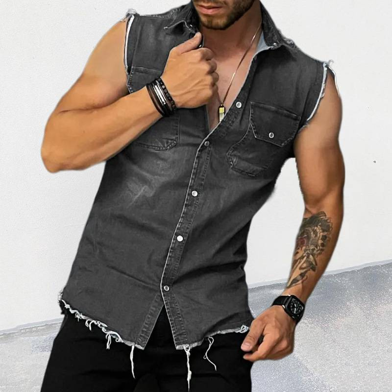 Poletna moda, priložnostni rever brez rokavov, kardigan z žepom in gumbi, jeans brezrokavnik za moške_voghion.com