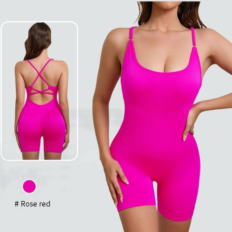 Combinaison de yoga une pièce pour femme avec coussinet de poitrine amovible, dos respirant, décontractée, sport, modelage du corps_voghion.com