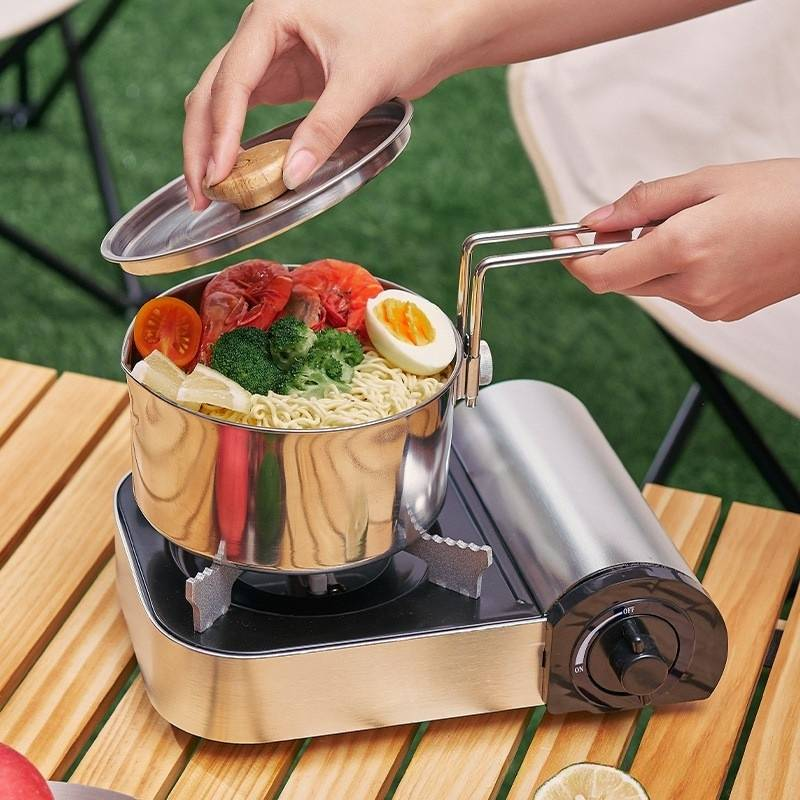 Campingkessel und -topf aus Edelstahl 304 – Multifunktions-Wasserkocher, faltbar (tragbarer, abnehmbarer Griff, perfekt für Kaffee, Tee und Kochen im Freien)_voghion.com