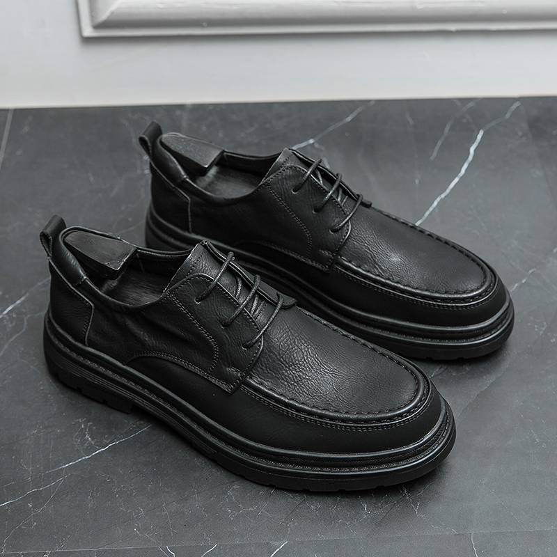 Fashionable Men's New British Black Business Formal Wear Derby Shoes Lace-up Leather British Brown Banquet Dress Wedding Leather Shoes_voghion.com