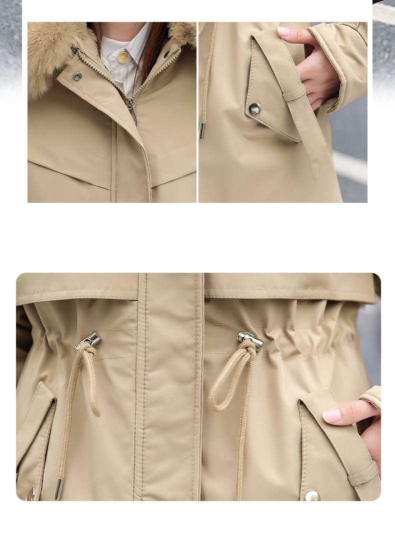 Women's Winter Parka Coat With Faux Fur Hood, Waist-Cinching Design, Thickened Long Coat For Petite, Fashionable Outerwear For Cold Weather_voghion.com