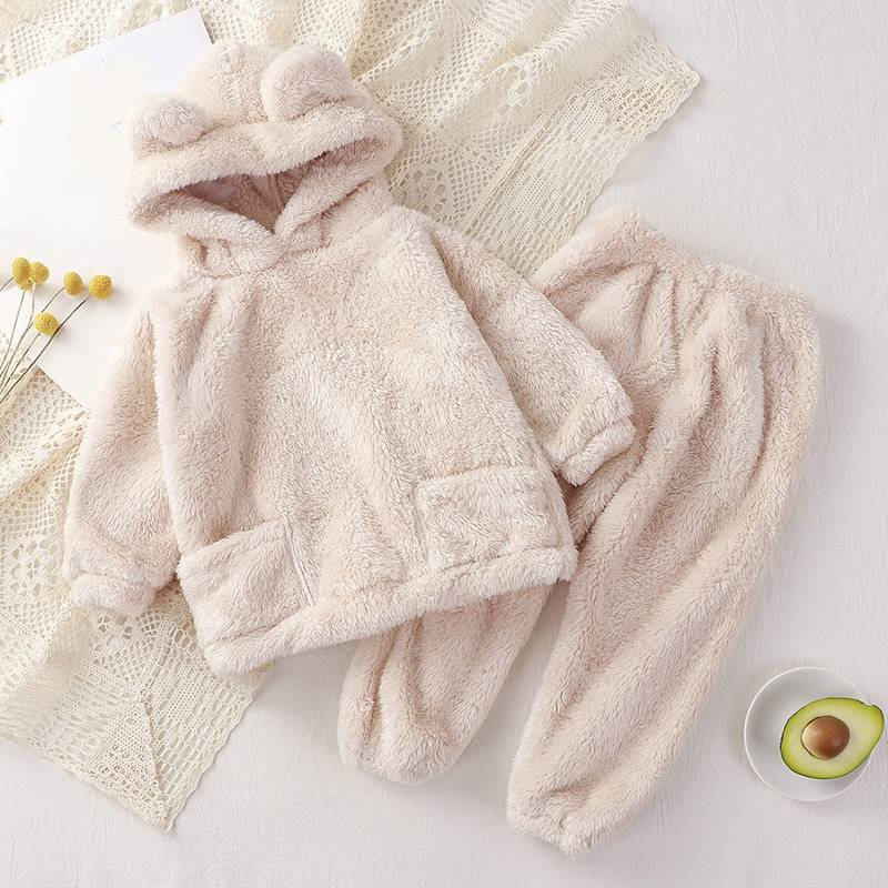Pijama infantil de franela suave con estampado de oso - Ropa de dormir de invierno acogedora para niños pequeños (1-3 años, 80-120 cm) - Ropa de casa unisex para niños y niñas_voghion.com