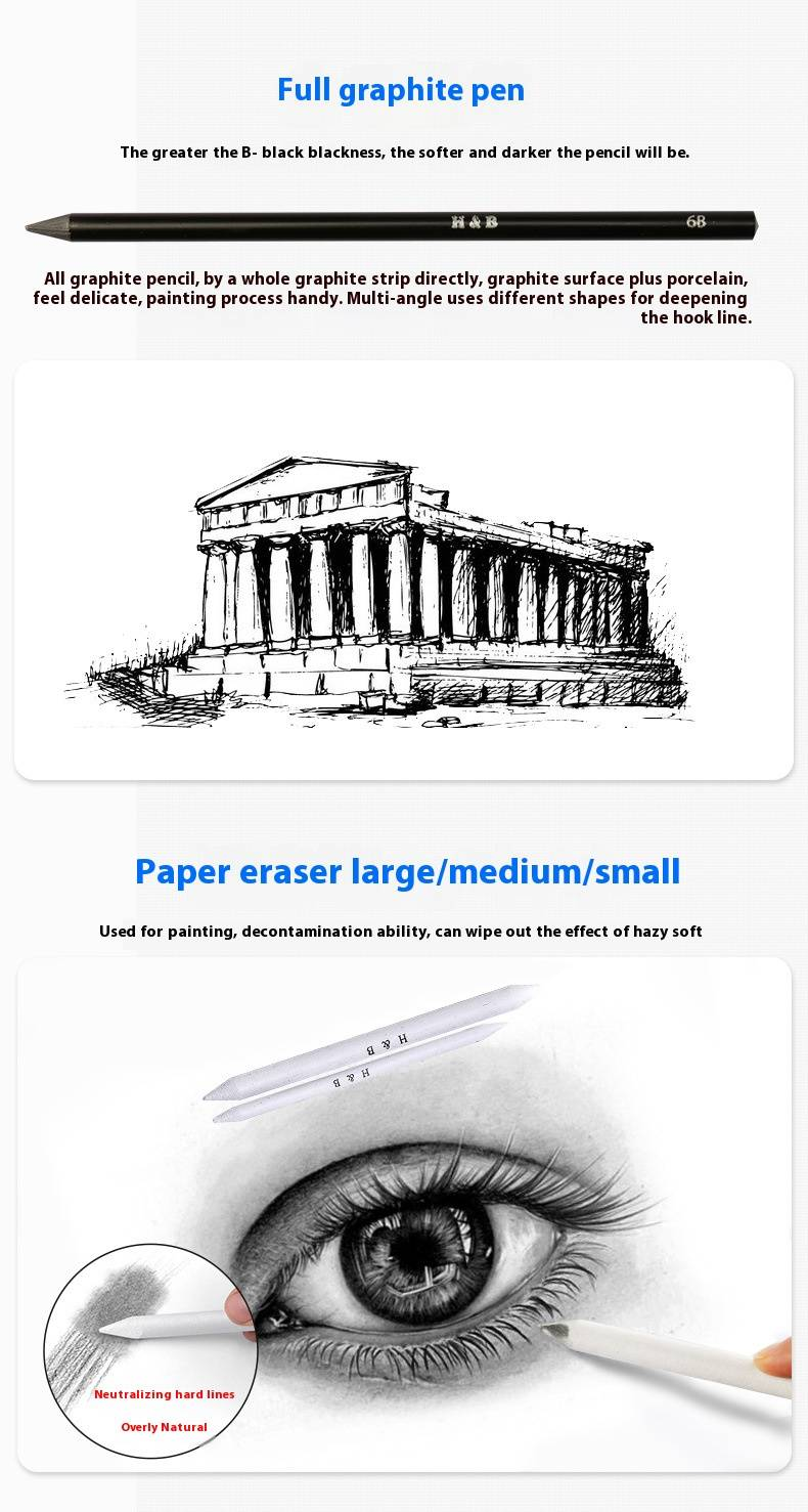 H&B 18-teiliges Skizzenstift-Set, professionelles Zeichenset mit Graphitstiften, Kohlestiften und Holzetui für Künstler, Studenten_voghion.com