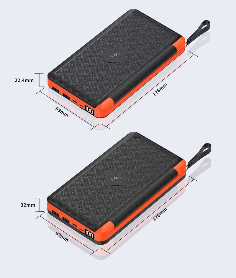 20000mAh Solar Power Bank With Wireless Charging, LED Flashlight & Digital Display - Compact & Portable For Outdoor Travel, Camping, Emergency_voghion.com