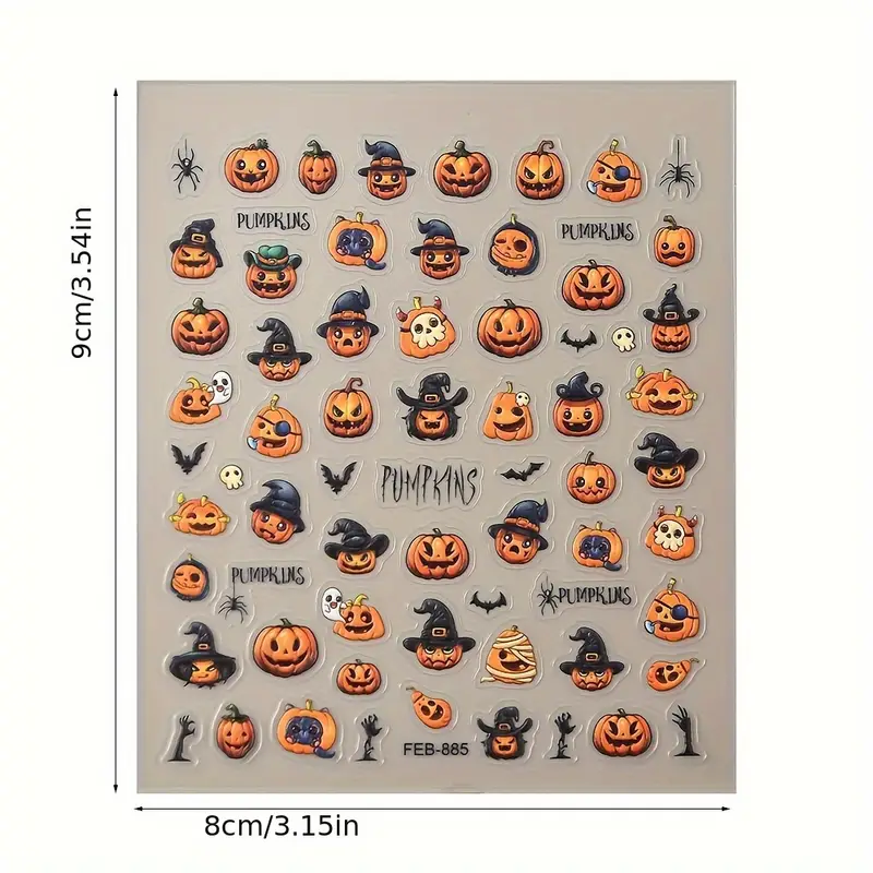 1er-Pack selbstklebende Halloween- und Nagelaufkleber – kein Kleber erforderlich, einfach anzubringen und zu entfernen, Hexen-, Fledermaus- und Totenkopf-Designs für den Herbst, Halloween-Accessoires_voghion.com