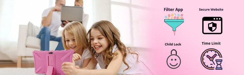 10-Zoll-Lerntablet für Kinder – Android OS, Dual-SIM, GPS, 2+32 GB, HD-IPS-Bildschirm, Kindersicherung (Pink/Blau)_voghion.com