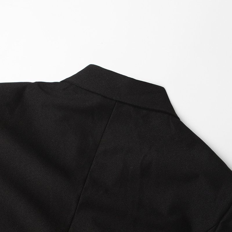 Roupas femininas Design de cintura alta reveladora comprimento médio terno sem costas 2024 novo decote em V manga comprida emenda terno de botão único_voghion.com