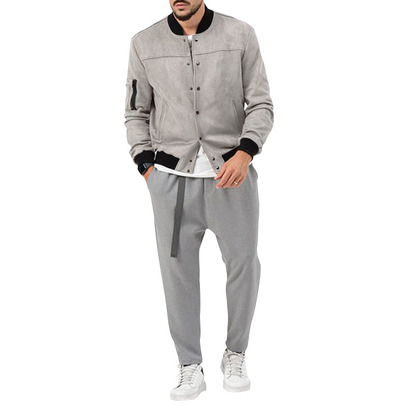 Men's Clothing Autumn and Winter Suede Stand Collar Men's Button Cardigan Jacket Casual Retro Jacket Men_voghion.com