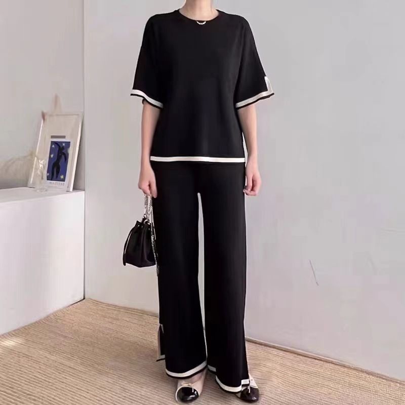Women's Clothing Retro lazy style contrast color knitted suit_voghion.com