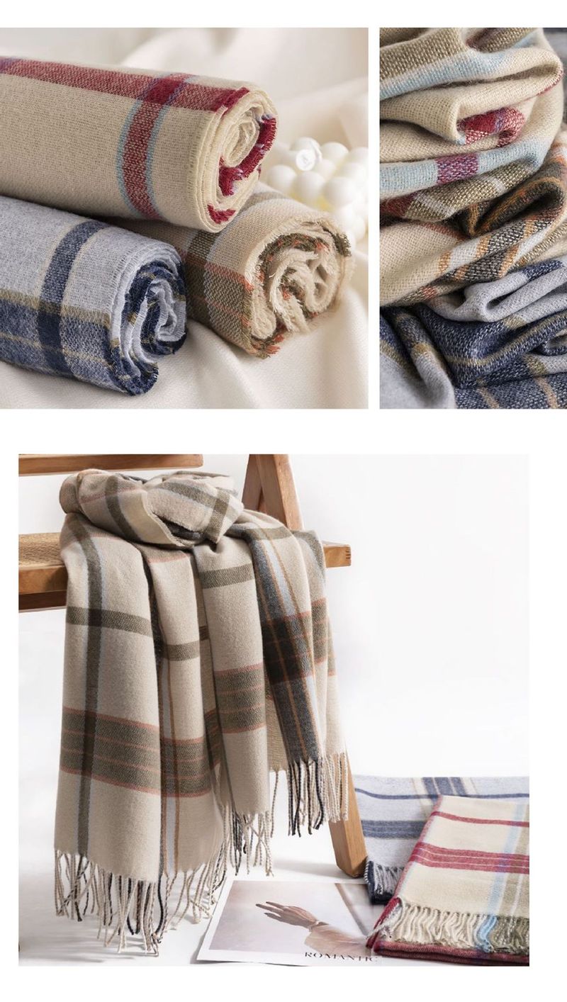 Winter Nieuwe Plaid Sjaal Met Bedrukte Kwastjes Kasjmier Sjaal Modieuze En Schattige Sjaal Middellange Dikke Warme Sjaal_voghion.com