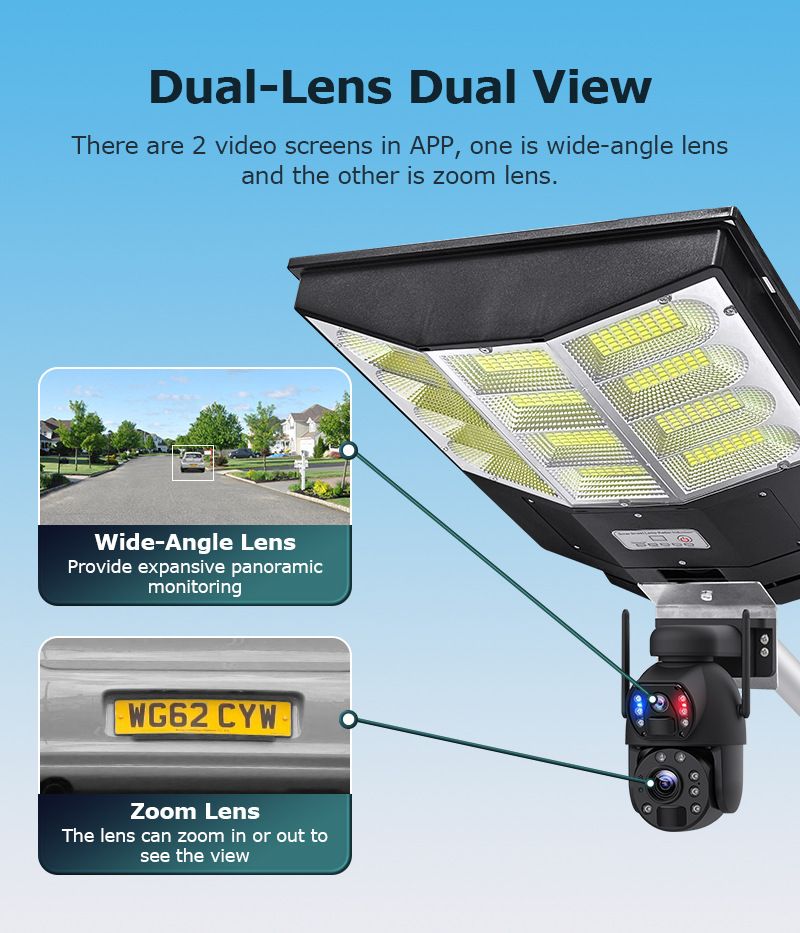 Solar-Straßenlaterne, 20-facher Zoom, HD-Nachtsicht, hohe Wattzahl, Zwei-Wege-Talk-Überwachungskamera für den Außenbereich_voghion.com