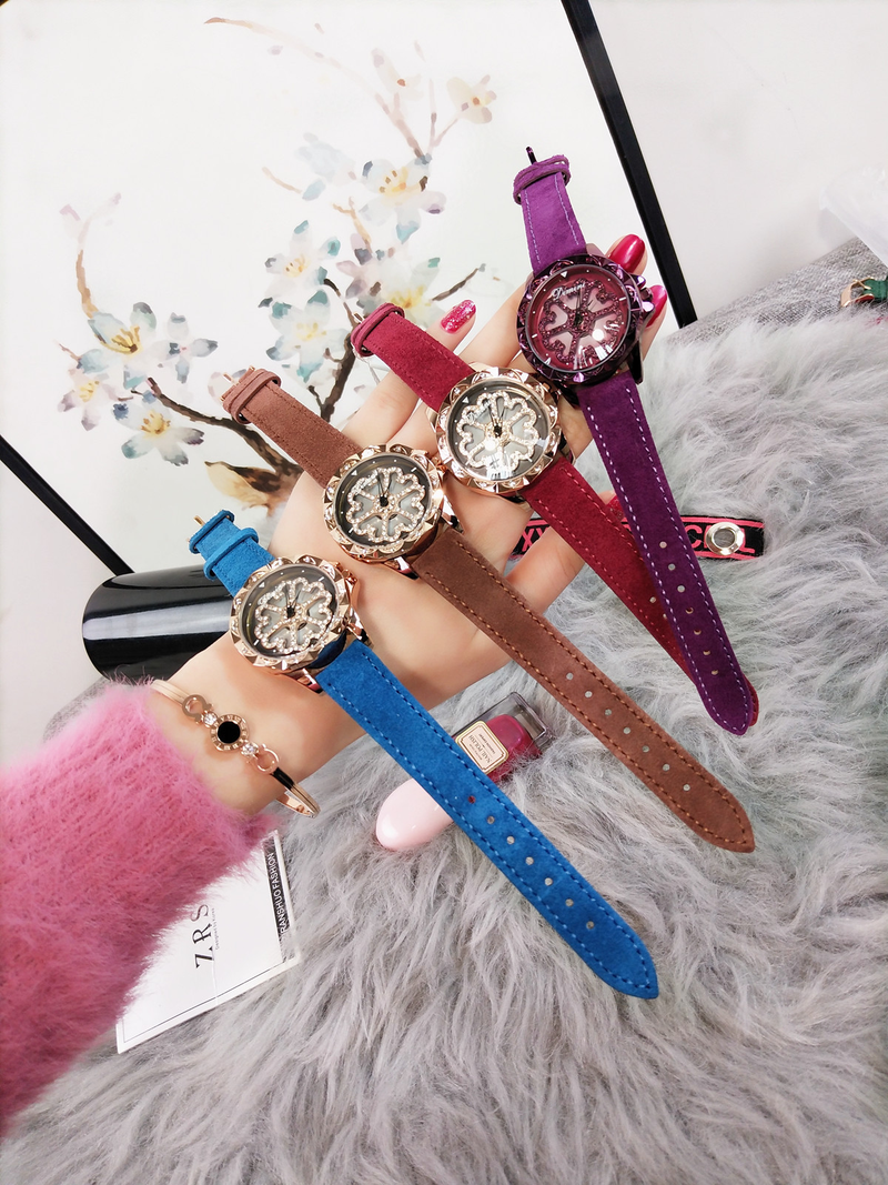 Timini leather strap with elegant and atmospheric quartz fashionable rotating women's watch, purple watch_voghion.com