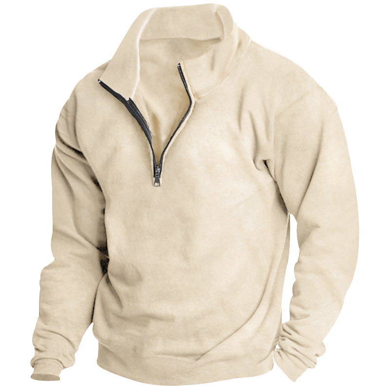 Herrenbekleidung, Kapuzenpullover, Stehkragen, halber Reißverschluss, lange Ärmel, Trend_voghion.com