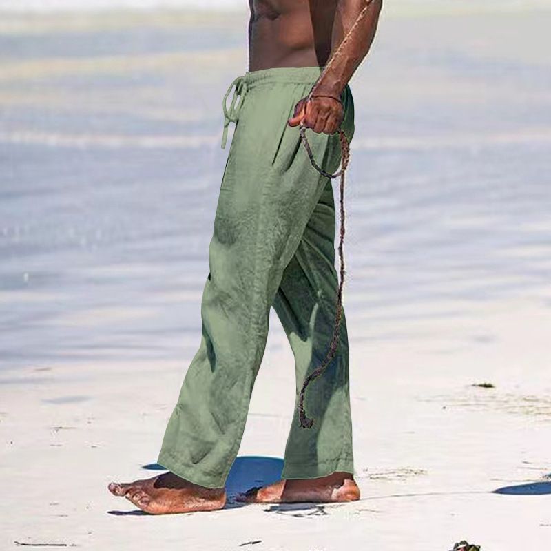 Abbigliamento da uomo Pantaloni in canapa di cotone per il tempo libero in tinta unita, semplici e sciolti in lino_voghion.com