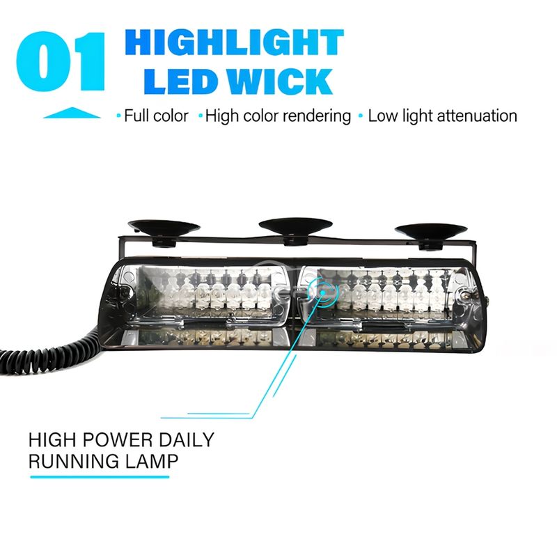 Lampada di avvertimento universale a 16 LED per auto, luce stroboscopica RGB, luce flash automatica ad alta potenza, segnale radio modificabile, emergenza, polizia_voghion.com