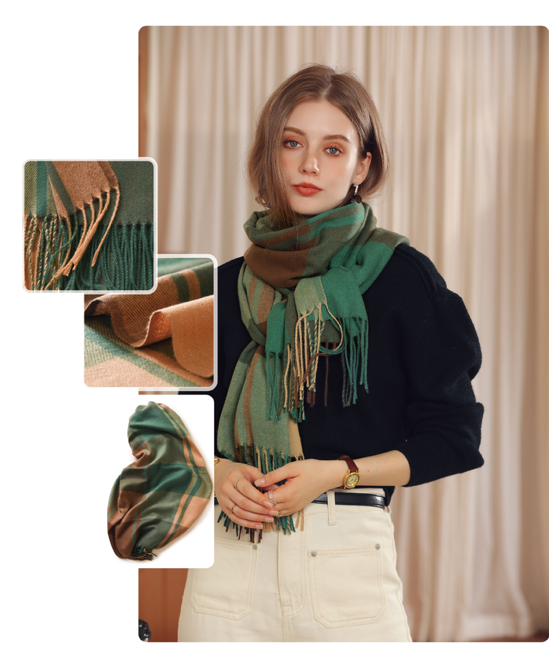 Designer Damen Herbst/Winter Plaid Kaschmirimitat Schal Winterschal Damen Schal verdickter warmer Quastenschal_voghion.com