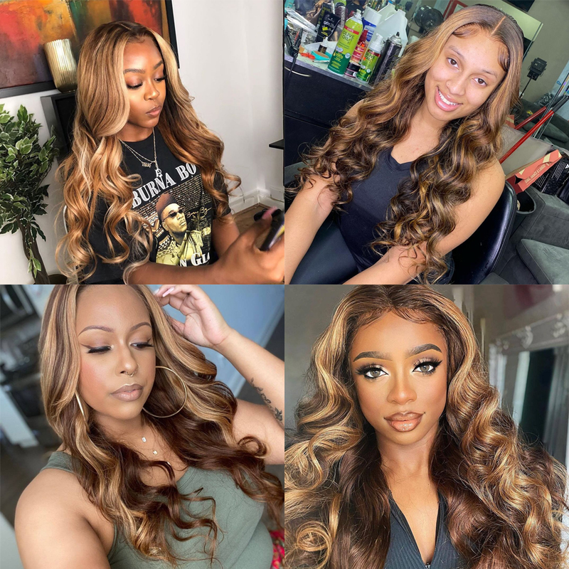 13x4 Pre-Lace Brazilian Hair 180% density human hair wig P4/27 Long wavy wig suitable for women's daily wear natural fashion_voghion.com