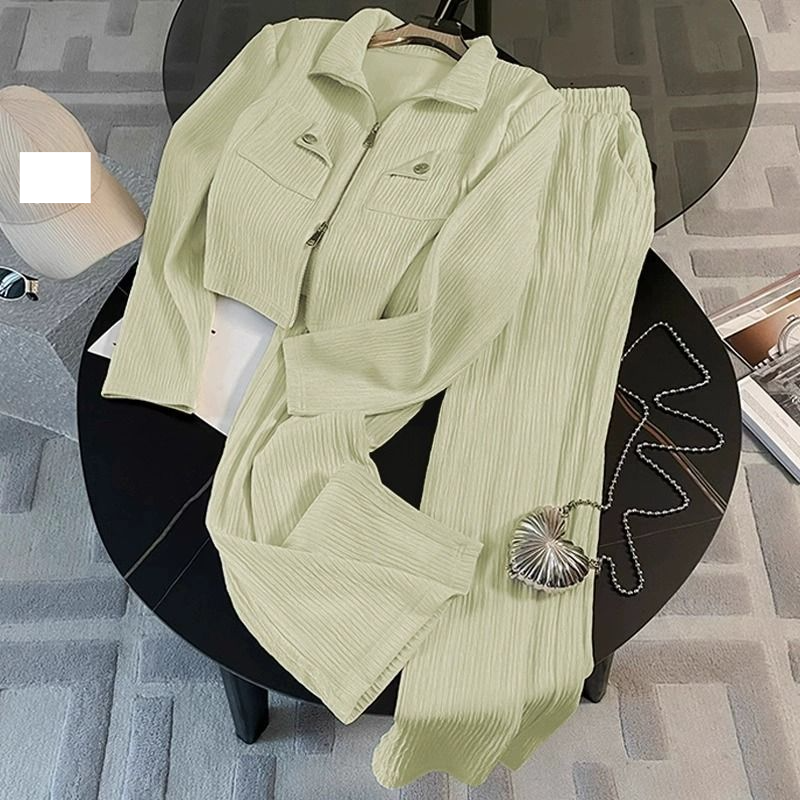 Hoogwaardig damesjack, casual broek met wijde pijpen, twee stukken wolk_voghion.com