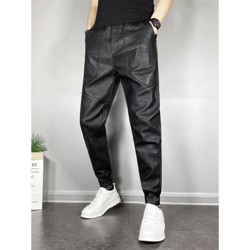 Pantalon en cuir épais et chaud pour homme, vêtement de moto en velours, coupe-vent, imperméable, élastique, décontracté, chaud, droit_voghion.com