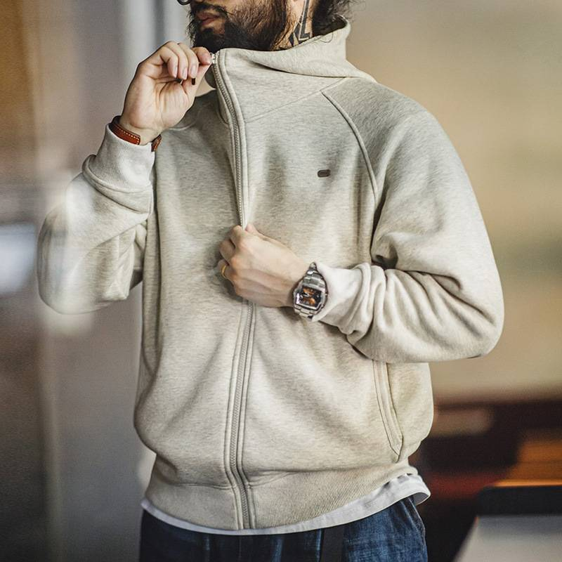 Herrenbekleidung Madden Workwear Casual Snowflake Grau Kapuzenpullover Heavy Plus Velvet Zipper Sport Strickjacke Jacke Herren Herbst_voghion.com