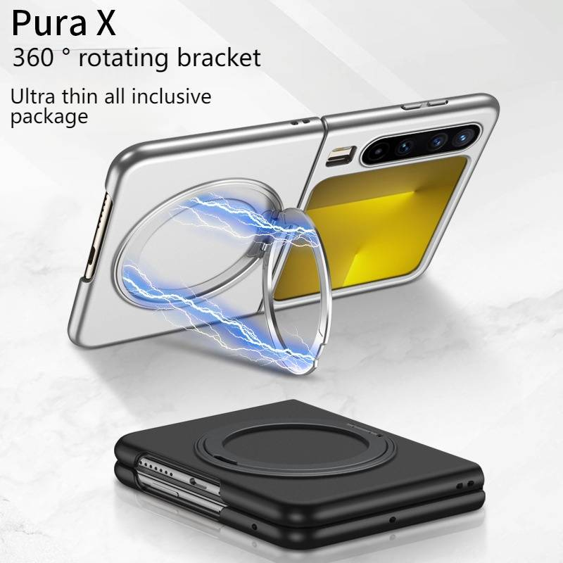 Magnetic Rotating Stand Case For Huawei Pura X – 360° Hands-Free Viewing, Anti-Slip Shockproof Cover, Slim & Stylish (Matte Black/Silver)_voghion.com