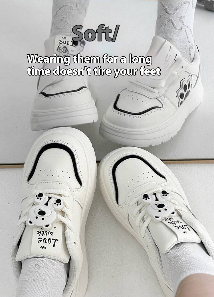 Women's Chunky Dad Sneakers - Cute Bear-Inspired Platform Shoes With PU Leather & Anti-Slip Sole, Fashion Casual Shoes For Daily Outfits_voghion.com