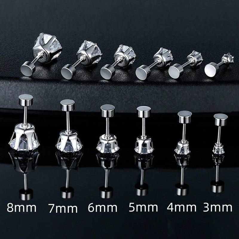 Orecchini in acciaio al titanio e zirconi – Orecchini rotondi alla moda a 6 griffe, gioielli da piercing unisex placcati in oro 18 carati_voghion.com