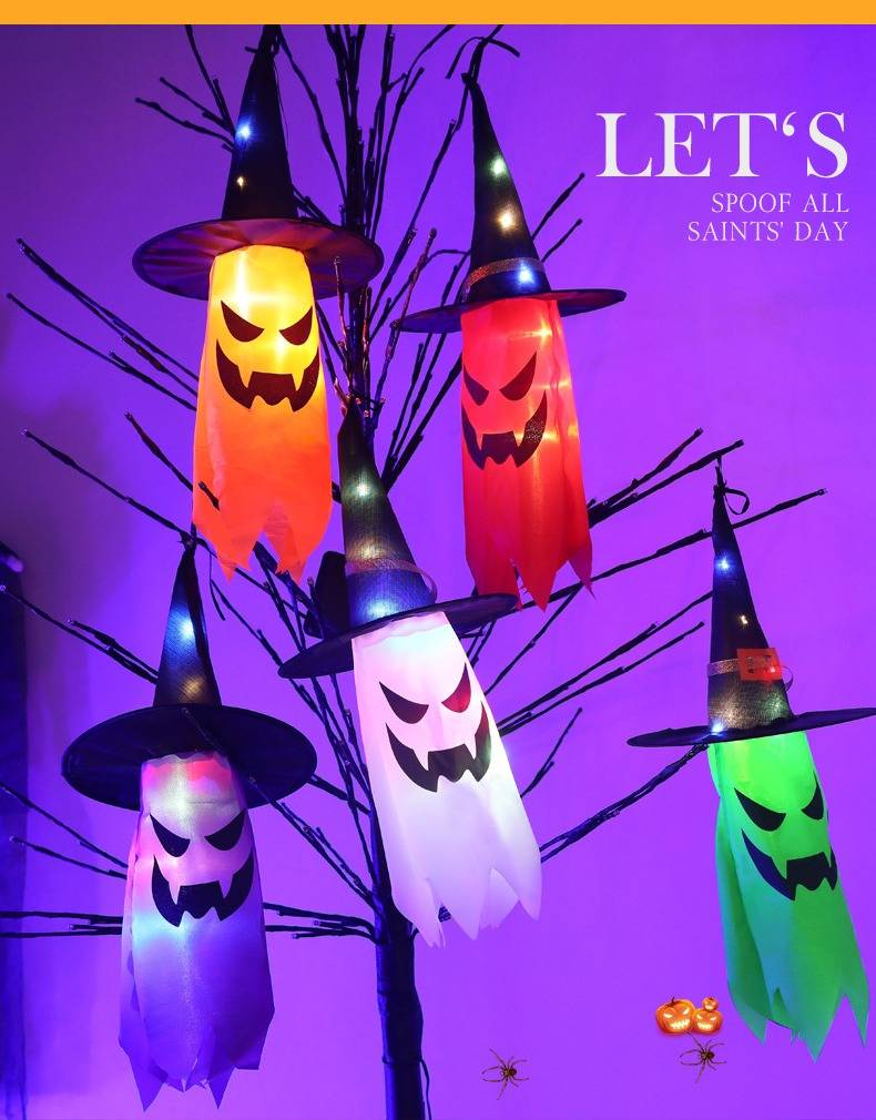 Glowing Halloween Witch Hats Outdoor Decorations - Colorful Ghost Witch Hats For Trees, Eaves & Parties_voghion.com