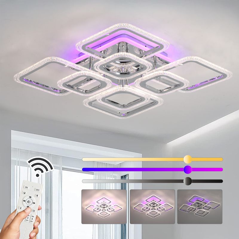 Plafonniers LED modernes, 8 luminaires carrés, plafonnier à intensité variable, plafonniers encastrés 80 W, 3 000-6 000 K_voghion.com