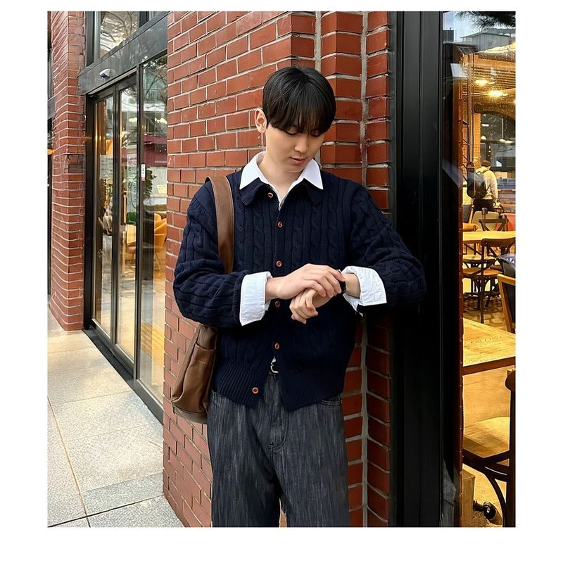 Herren-Strickjacke mit Zopfmuster – Übergroßer Pullover mit offener Vorderseite und klassischem Twist-Muster (Hellgrau, Grün, Marineblau) – Trendiges Streetwear-Essential_voghion.com