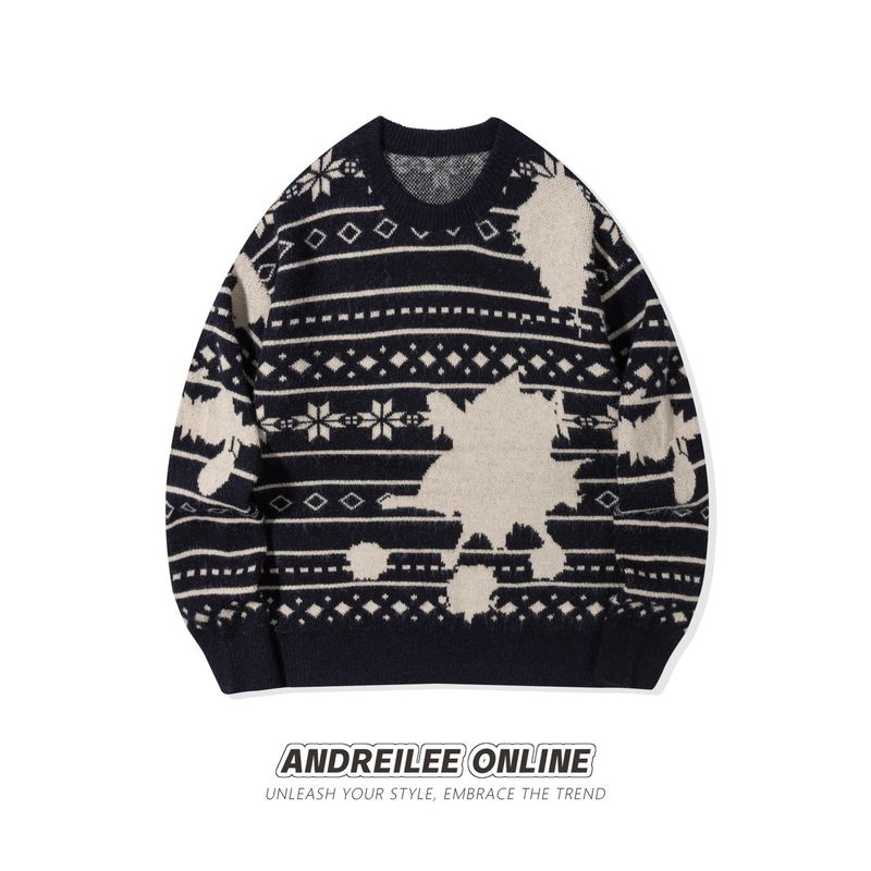 Fair Isle Noel Kazak - Rahat Kış ve Günlük Giyim İçin Vintage Esintili Örgü Kazak"_voghion.com