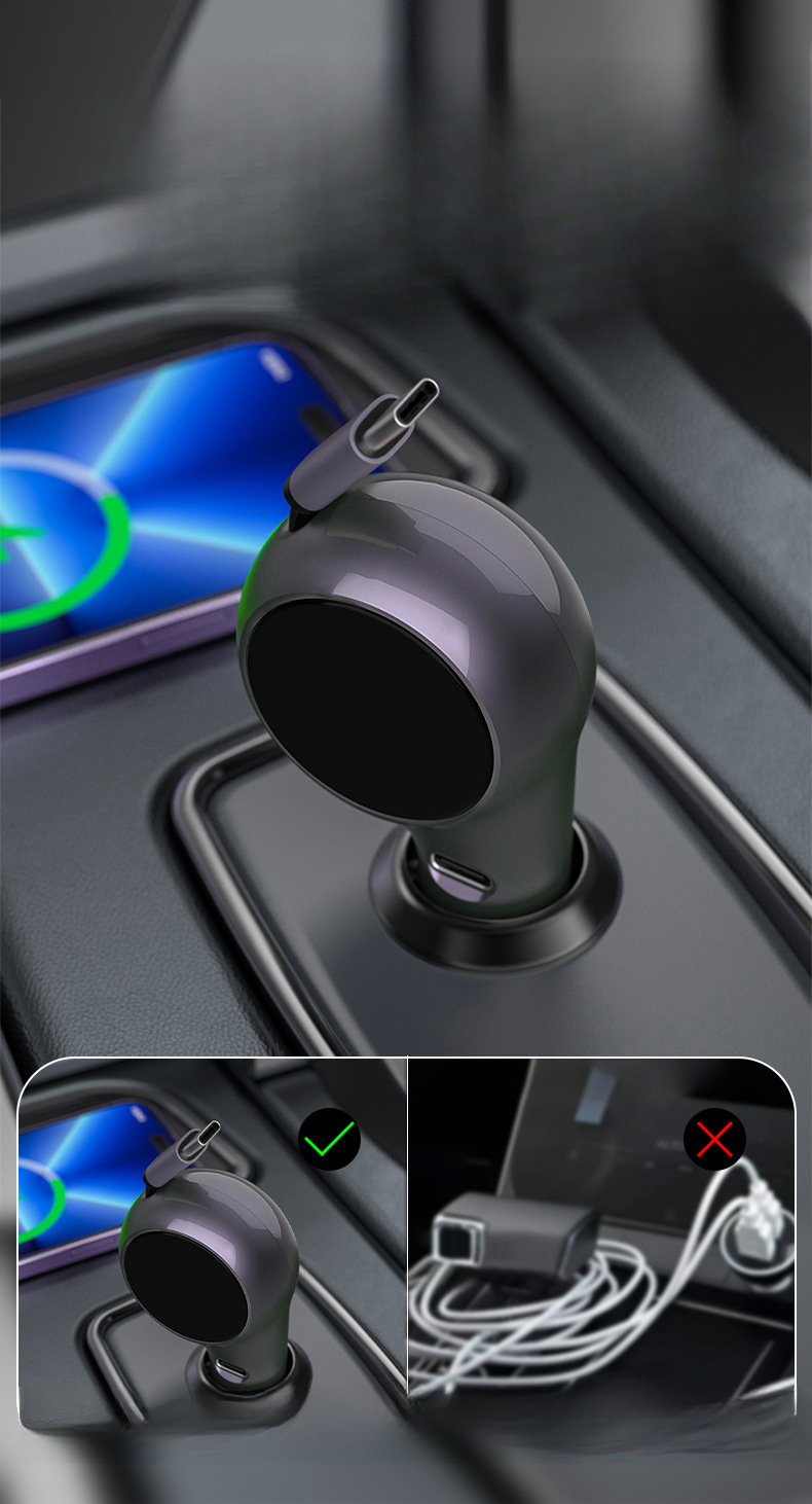 Neie Retractable Kabel Mat Super 60W Intelligent Dual Fast Charging Zigaretteliichter Auto Charger Kaddo_voghion.com