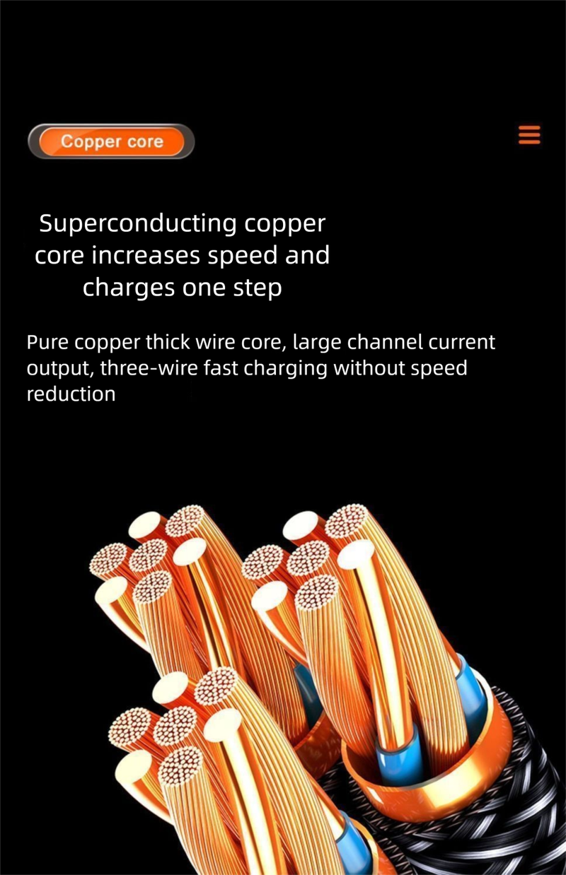 800W Super Fast One-to-Three Data Compatible Withiphone OPPO Huawei Vivo Xiaomi Three-in-One Charging Cable_voghion.com