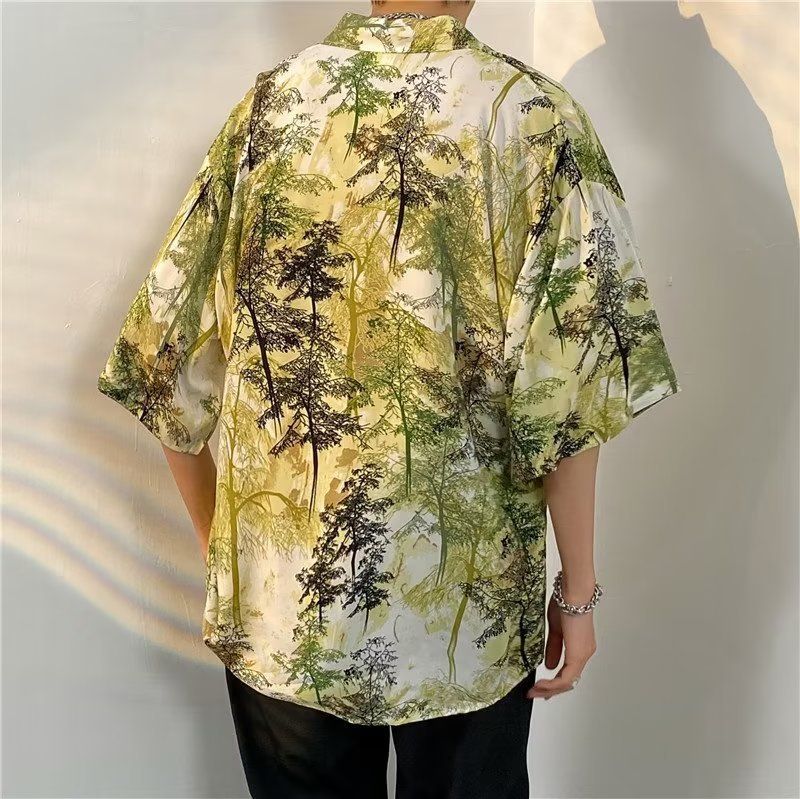 Camicia da spiaggia a maniche corte da uomo con stampa floreale, stile hawaiano, stile coppia, ampia e alla moda_voghion.com