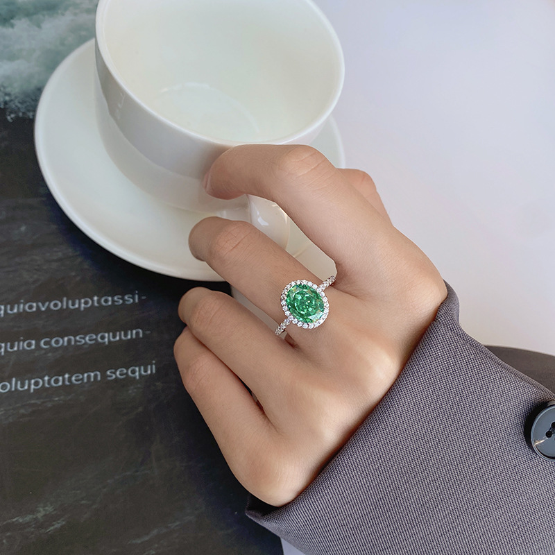 Zhuangshengsheng Jewelry S Silver High Carbon Pigeon Egg Temperament Daily Style Diamond-Studded Ring Main Stone 8*10_voghion.com