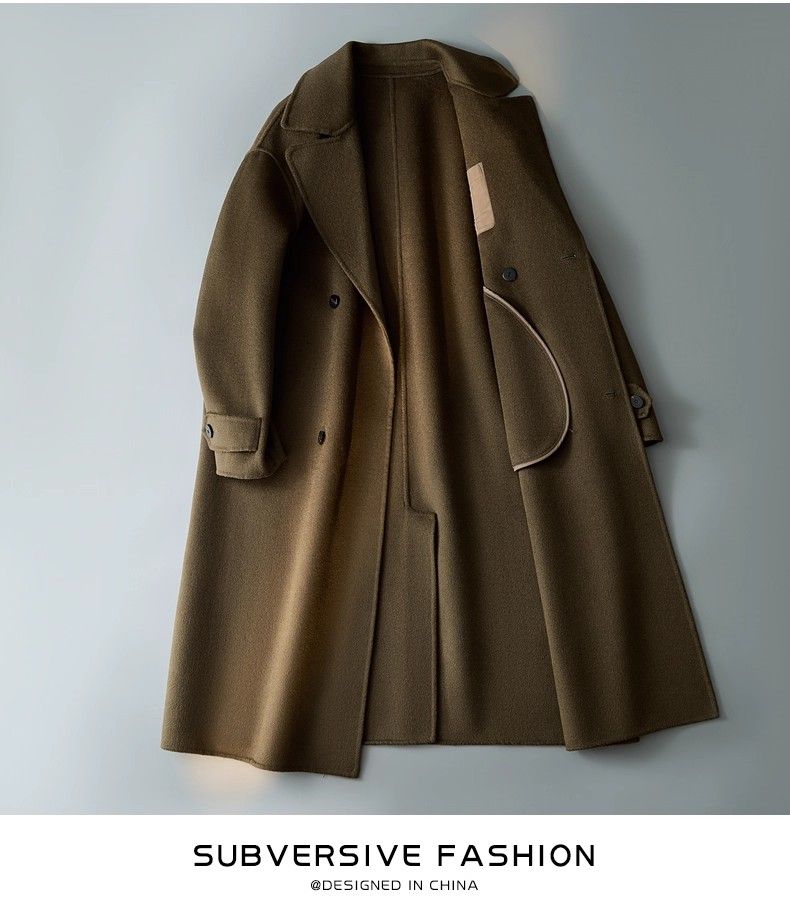 Double-Sided Woolen Mid-Length Coat For Men, Korean Style, Loose Fit, Turn-Down Collar, Casual Versatile Full Wool Suit_voghion.com