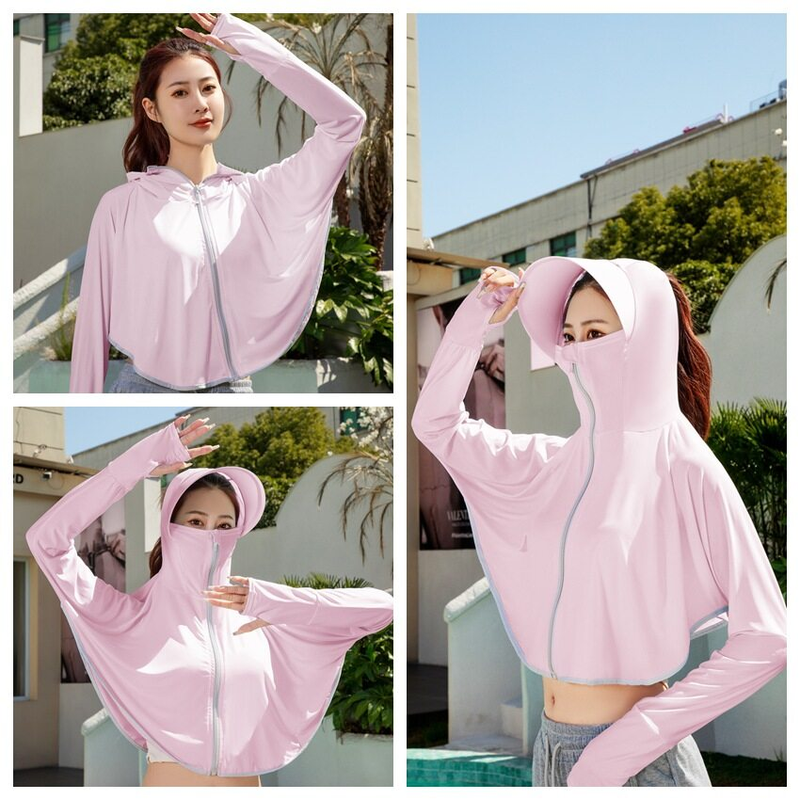 SUPERFLOWER Giacca da donna con protezione UV con cappuccio e copertura per il viso per attività all'aperto in bicicletta Top a maniche lunghe_voghion.com