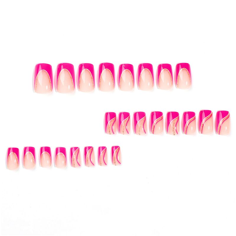 Tragen Sie Nagellack in rosarotem French-Stil mit weißen Linien und goldenem Glitzerpulver, abnehmbares Fertigprodukt für_voghion.com