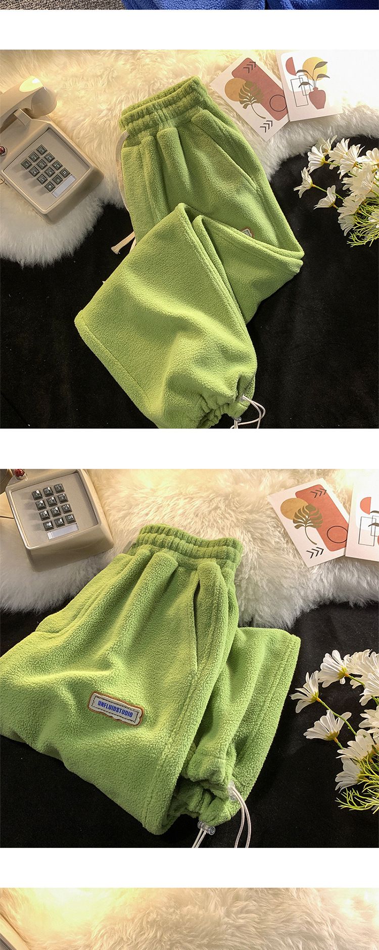 Îmbrăcăminte pentru femei, lână de miel, plush îngroșat, student simplu, imobilizat, picior harem pantaloni femei, pantaloni sport largi_voghion.com