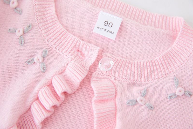 Handgehäkelte Strickjacke mit Blumenmuster für Babys und Kinder, weicher Strickpullover mit Rundhalsausschnitt, eleganter Prinzessinnen-Stil, Rot/Grau/Apricot – 90 cm bis 140 cm_voghion.com