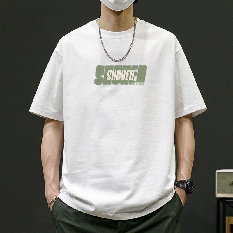 100% Cotton American Style Trendy Brand Casual T-Shirt For Men Summer New Loose Round Neck Short Sleeve Top Base Layer_voghion.com