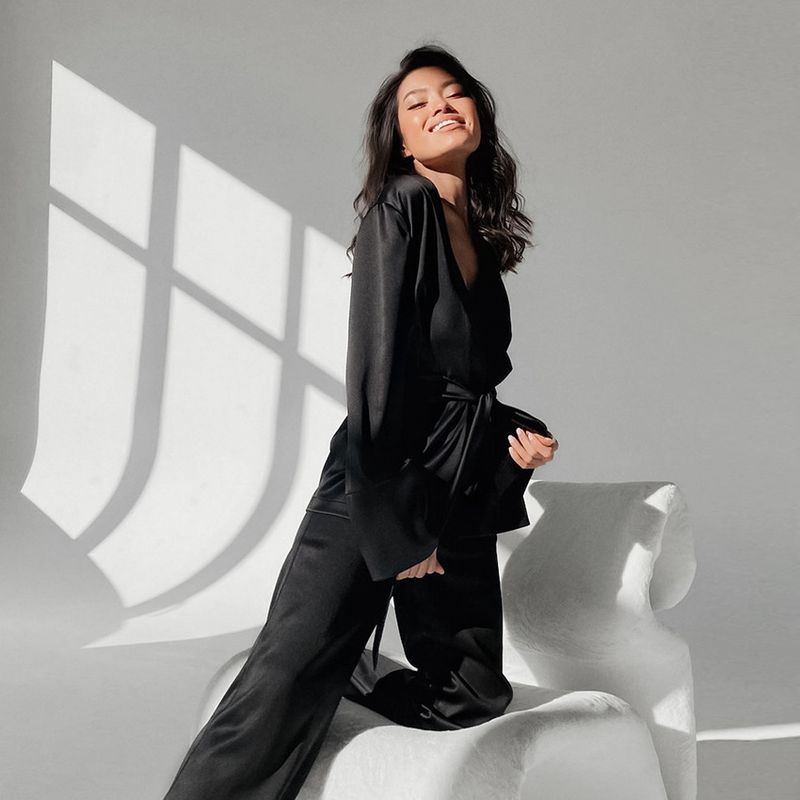 Women's Sleepwears Nightgown Ice Silk Comfortable Long Sleeve Pajamas Loose Pajamas Two Piece Set Fashionable Women's Home Clothes_voghion.com