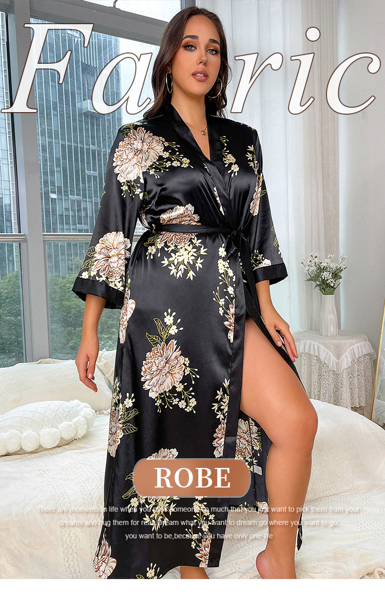 Sovkläder för kvinnor Plus Size Pyjamas för kvinnor Fashionabla Casual Lös tryckta pyjamas för kvinnor Långsimulerad siden sexig nattlinne_voghion.com