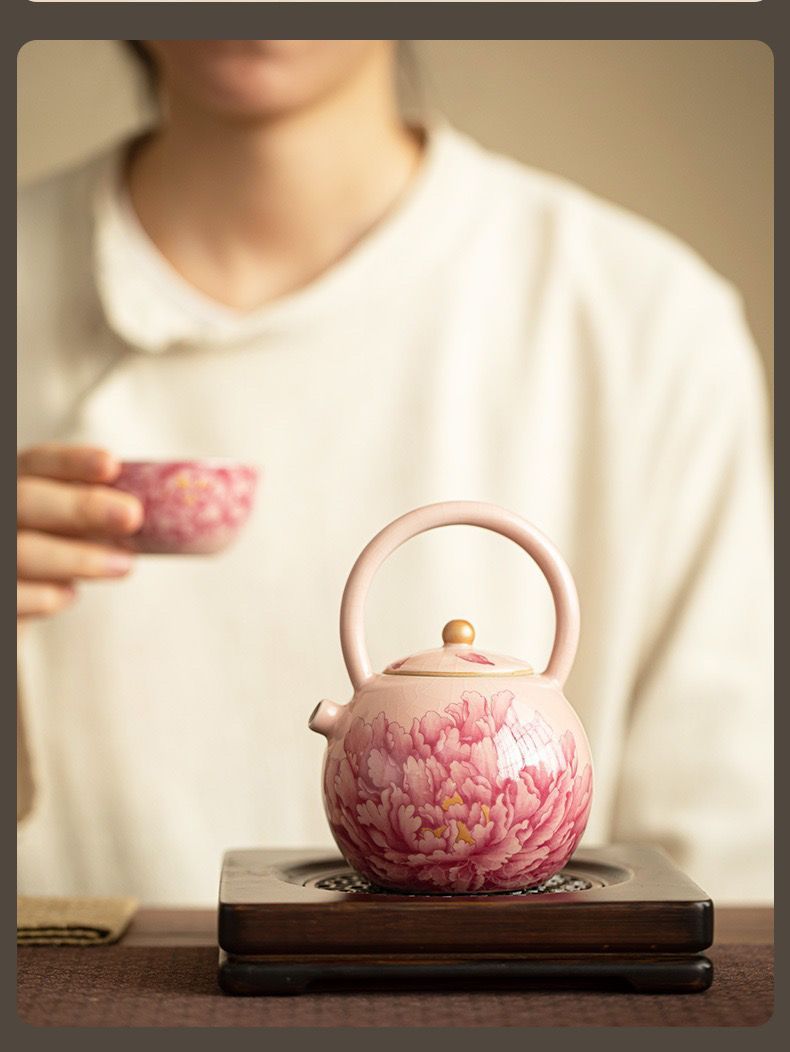 National Color Peony Handle Ceramic Single Household Set Kung Fu Tea Brewing Pot Steeping Teapot_voghion.com
