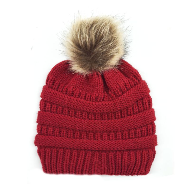Thick and warm knitted with silk lining, women's casual ball fox fur hat, double-layer hat_voghion.com