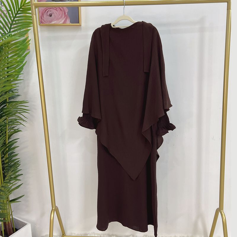 Damenbekleidung Dubai Türkisches einfarbiges Kleid mit Kopftuch LR591 + Hj907_voghion.com
