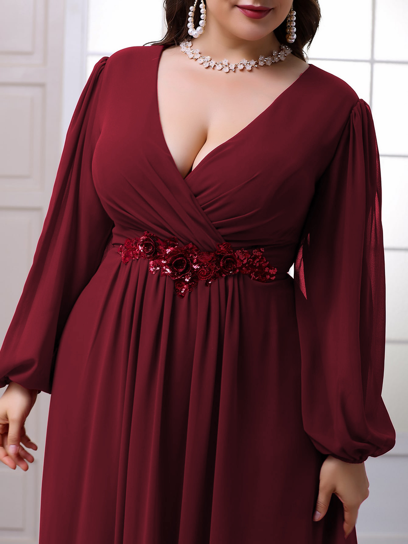 Damenbekleidung Neues Langarm-Applikationskleid mit großem Schwung, elegantes Ballkleid, Partykleid_voghion.com